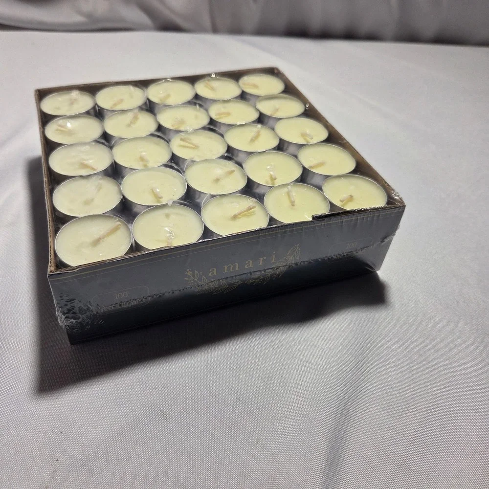 Amari Unscented Tea Light‎ Candles 100 Ct White Vegetable Wax Mosaic Bath & Spa
